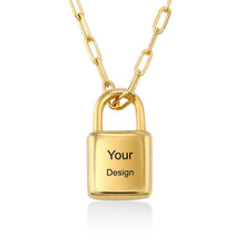 Charger l&#39;image dans la galerie, Collier Cadenas pendentif à maillons X0033 gravure personnalisé avec lettre prénom
