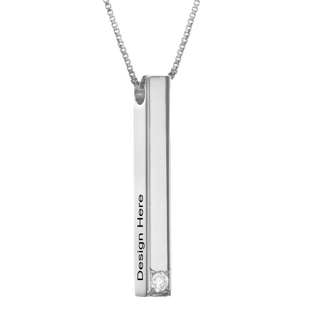 Collier barre tridimensionnelle avec zircone X0004 gravure personnalisé avec prénom texte