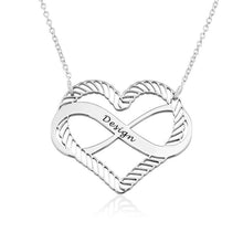 Charger l&#39;image dans la galerie, Collier Boucle Infinie avec pendentif cœur gravé X0029 longueur réglable gravure personnalisé avec texte prénom
