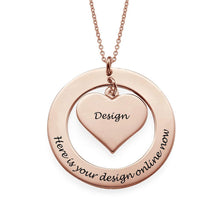 Charger l&#39;image dans la galerie, Collier avec anneau coeur en argent 925 pour femme mère X0052 gravure personnalisé avec prénom texte
