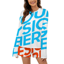 Charger l&#39;image dans la galerie, Ensemble pyjama femme 203 avec haut boutonné à manches longues et short personnalisé avec photo motif texte (conception une image)
