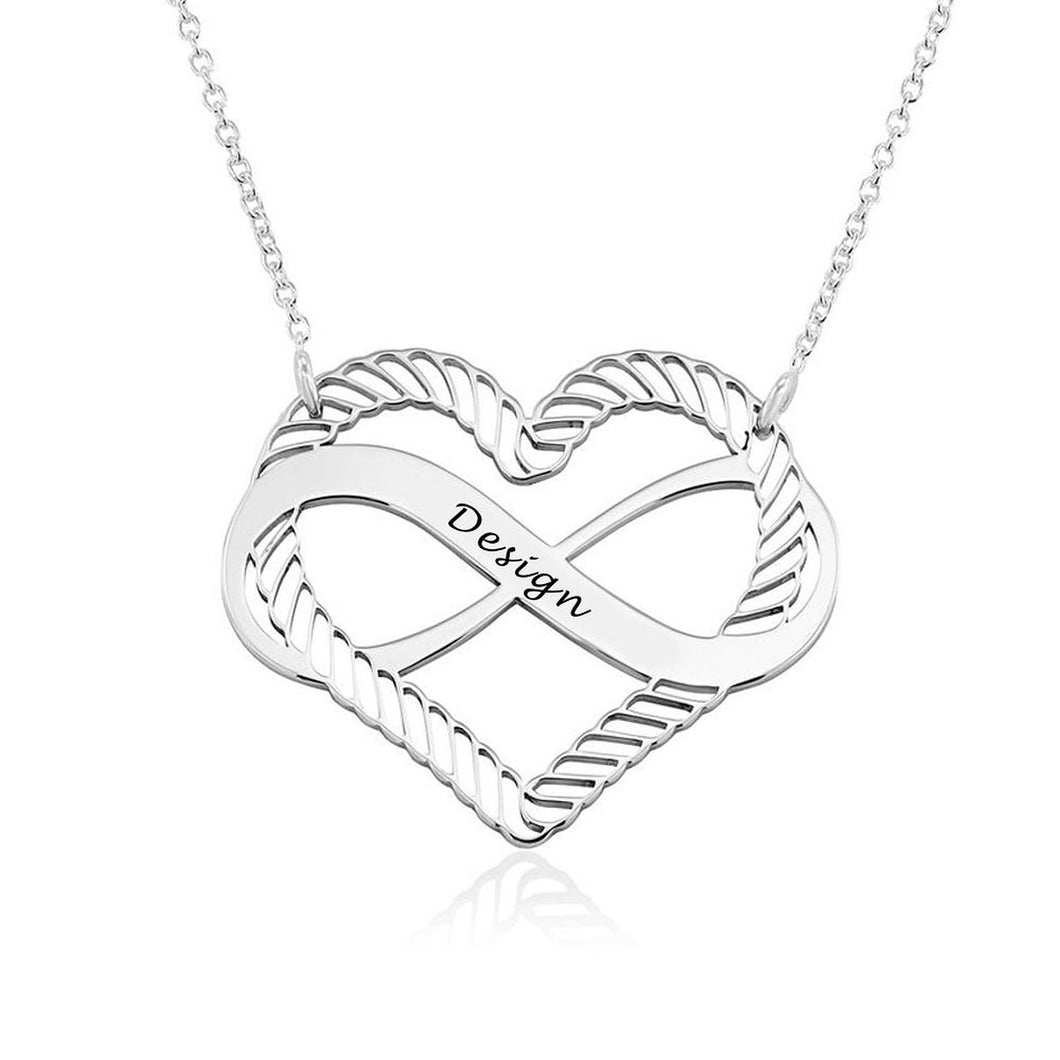 Collier Boucle Infinie avec pendentif cœur gravé X0029 longueur réglable gravure personnalisé avec texte prénom