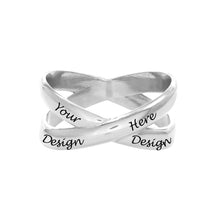 Charger l&#39;image dans la galerie, Croix Bague / X Anneau / Double Anneaux De Cuivre pour Femmes Hommes Gravure Personnalisée avec Texte Nom Lettres
