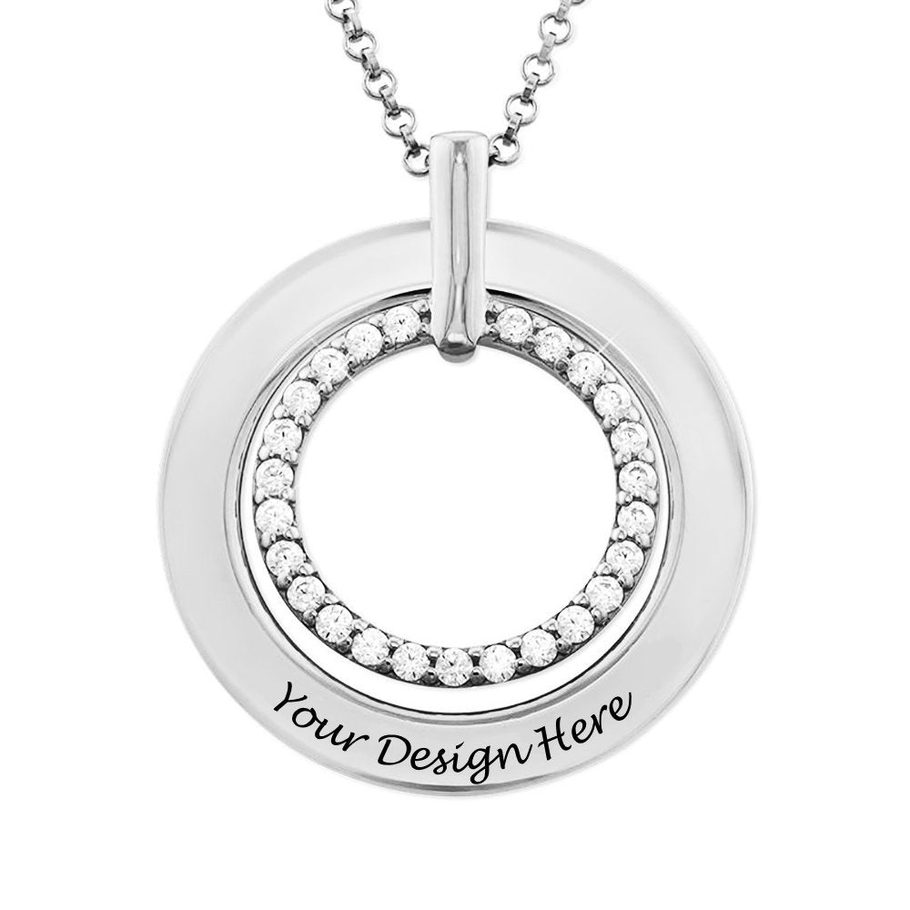 Collier X0080 en argent sterling 925 / cuivre avec zircon cubique rond personnalisé pour femme gravure avec texte prénom