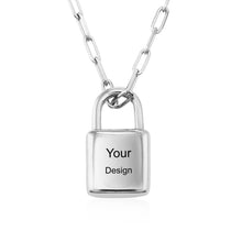 Charger l&#39;image dans la galerie, Collier Cadenas pendentif à maillons X0033 gravure personnalisé avec lettre prénom
