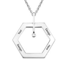 Charger l&#39;image dans la galerie, Collier Hexagonal avec diamant X0014 en argent sterling 925 / cuivre gravure personnalisé avec prénom
