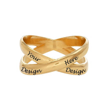 Charger l&#39;image dans la galerie, Croix Bague / X Anneau / Double Anneaux De Cuivre pour Femmes Hommes Gravure Personnalisée avec Texte Nom Lettres
