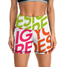 Charger l&#39;image dans la galerie, Shorts de yoga sport pour femmes Y10A personnalisés avec photo texte motif (conception multi-images)
