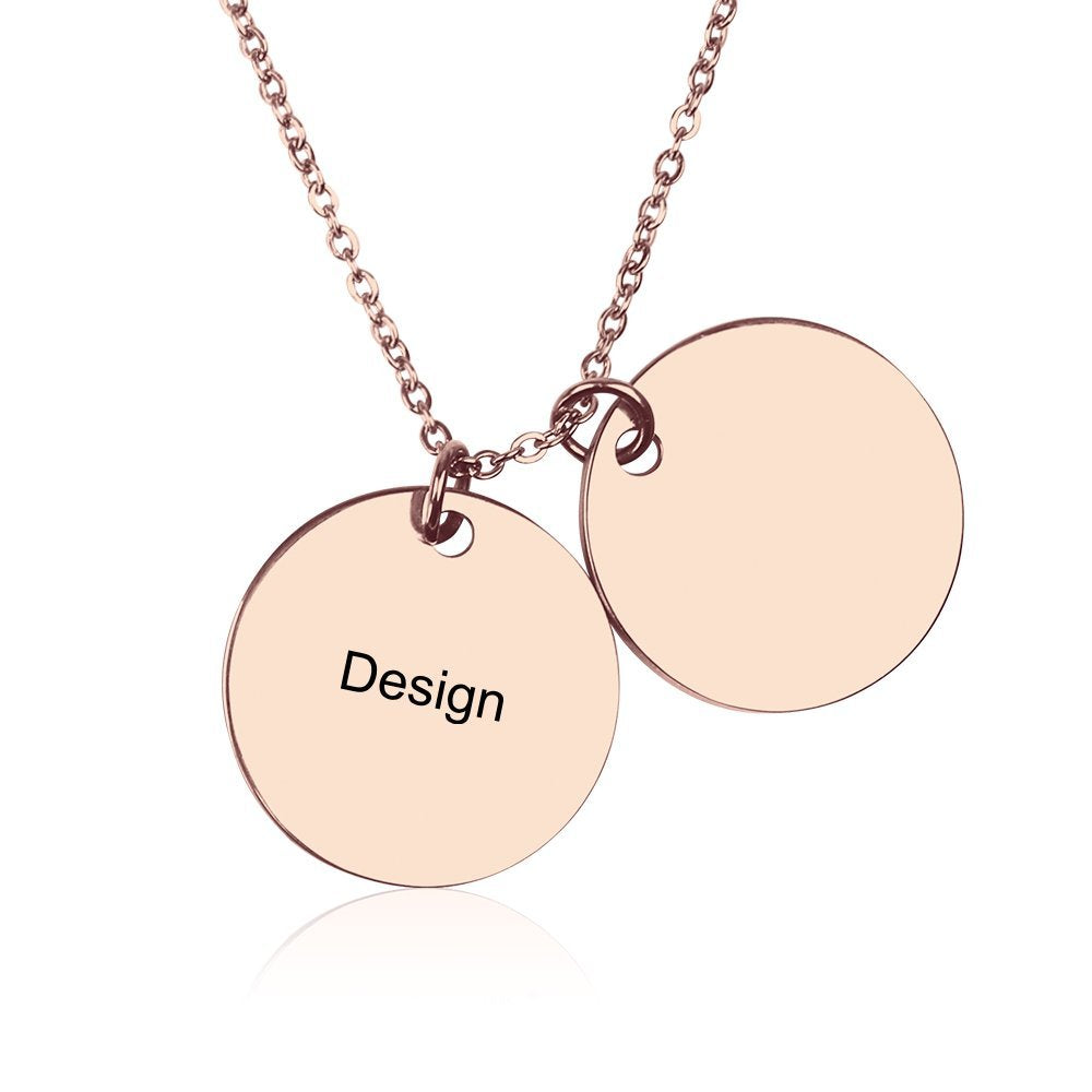 Collier disque deux en acier au titane pour femmes gravure personnalisé avec prénom texte