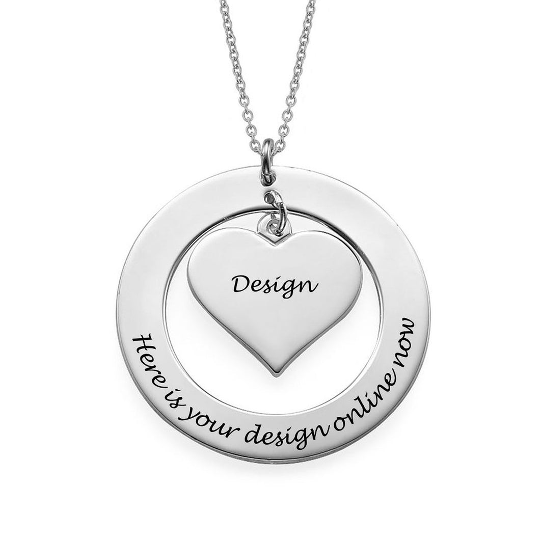 Collier avec anneau coeur en argent 925 pour femme mère X0052 gravure personnalisé avec prénom texte